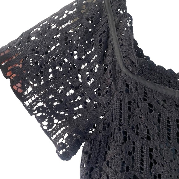 Shoshanna Crochet Black Lace Cap Sleeve Above Knee Cocktail LBD Dress SZ 8 - Picture 4 of 12